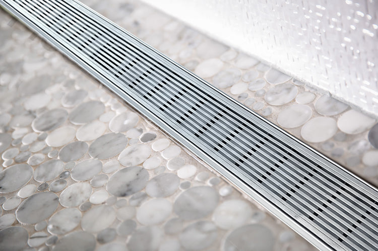 16 Inch Brushed Linear Shower Drain in Wedge Design by SereneDrains