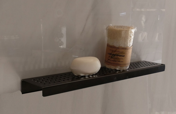 Matte Black Shower Shelf, Elegant Drill & Screw Wall Mount Shower Shelf, Traditional Square Design