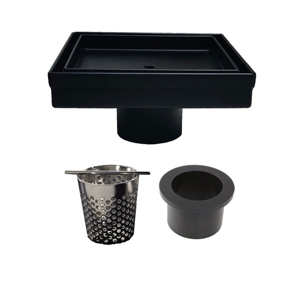 5 Inch Tile Insert Square Shower Drain with Hair Trap Set (4 Finishes)