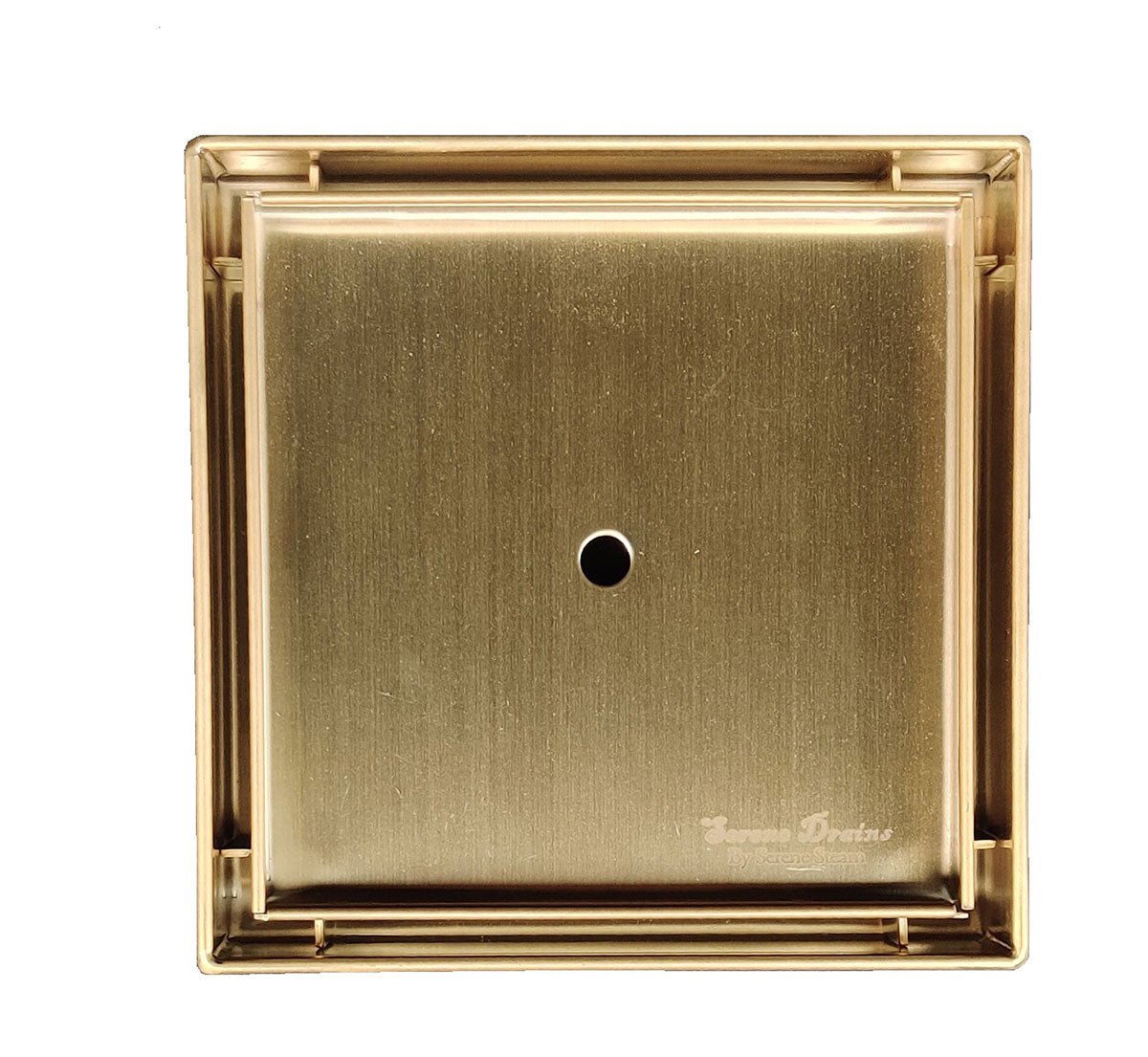 Satin Gold Shower Set: 5 Inch Tile Insert Square Drain with Gold Shower Shelf