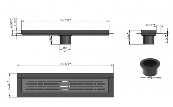 SereneDrains Complete Linear Drain Installation Kit: Matte Black Linear Drain Broken Lane Design, 2 Inch ABS Shower Drain Base, Hair trap.