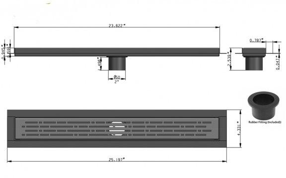 SereneDrains Complete Linear Drain Installation Kit: Matte Black Linear Drain Broken Lane Design, 2 Inch ABS Shower Drain Base, Hair trap.