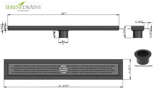 SereneDrains Complete Linear Drain Installation Kit: Matte Black Linear Drain Broken Lane Design, 2 Inch ABS Shower Drain Base, Hair trap.