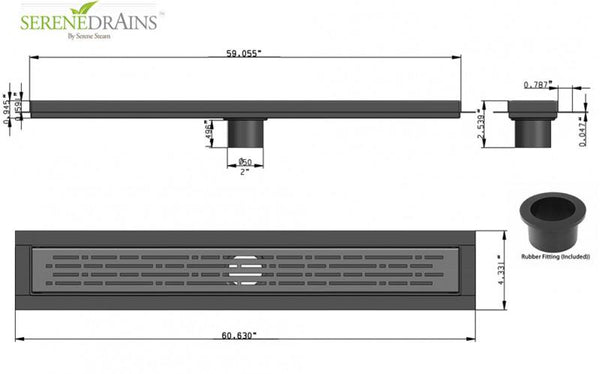 SereneDrains Complete Linear Drain Installation Kit: Matte Black Linear Drain Broken Lane Design, 2 Inch ABS Shower Drain Base, Hair trap.