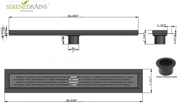 59 Inch Linear Shower Drain Broken Lane Brushed Nickel Design by SereneDrains