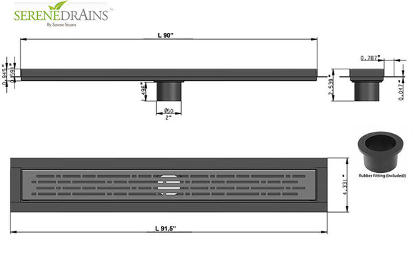 90 Inch Large Linear Shower Drain, Broken Lane Design, Complete Installation Kit