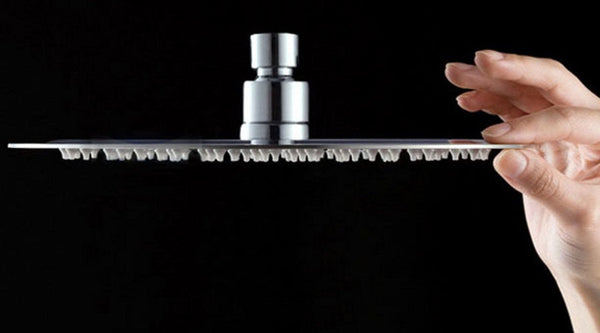 8 Inch Brushed Satin Thin Square Rain Shower Head with 16 Inch Wall Mount Shower Arm