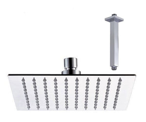 8 Inch Brushed Satin Thin Square Rain Shower Head with Ceiling Mount Shower Arm
