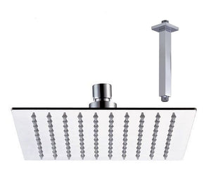 10 Inch Polished Chrome Thin Square Rain Shower Head with Ceiling Mount Shower Arm