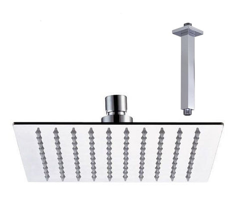 8 Inch Polished Chrome Thin Square Rain Shower Head with Ceiling Mount Shower Arm