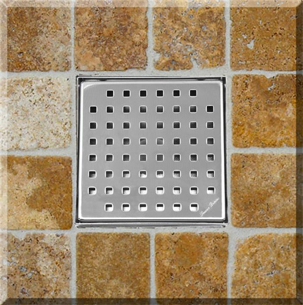 6 Inch Brushed Nickel Square Shower Drain with Hair Trap Set (2 Designs)