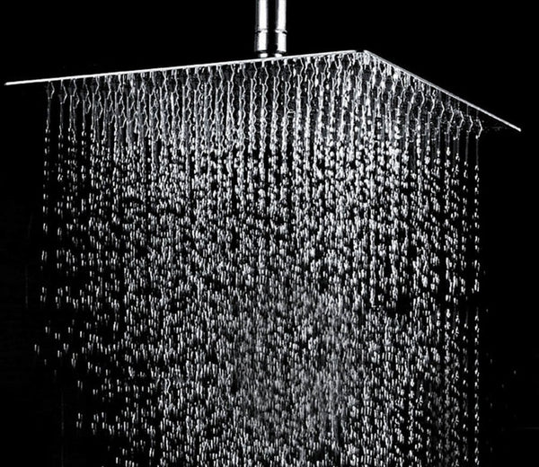 10 Inch Polished Chrome Thin Square Rain Shower Head with 16 Inch Wall Mount Shower Arm