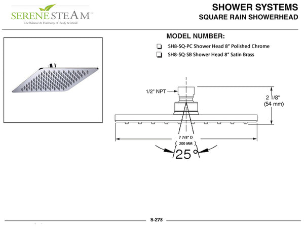 8 Inch Polished Chrome Thin Square Rain Shower Head with 16 Inch Wall Mount Shower Arm