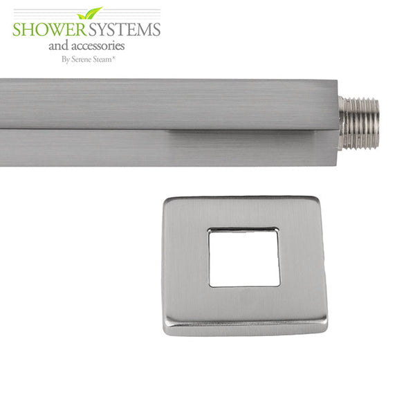 8 Inch Brushed Satin Thin Square Rain Shower Head with 16 Inch Wall Mount Shower Arm