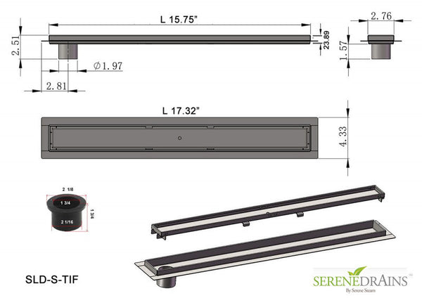 16 Inch Side Outlet Linear Shower Drain by Serene Drains
