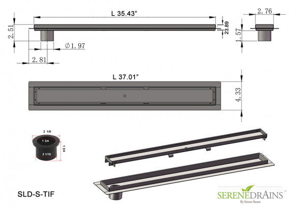 36 Inch Side Outlet Linear Shower Drain by SereneDrains