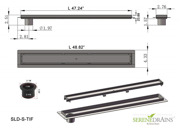 48 Inch Side Outlet Linear Shower Drain by Serene Drains