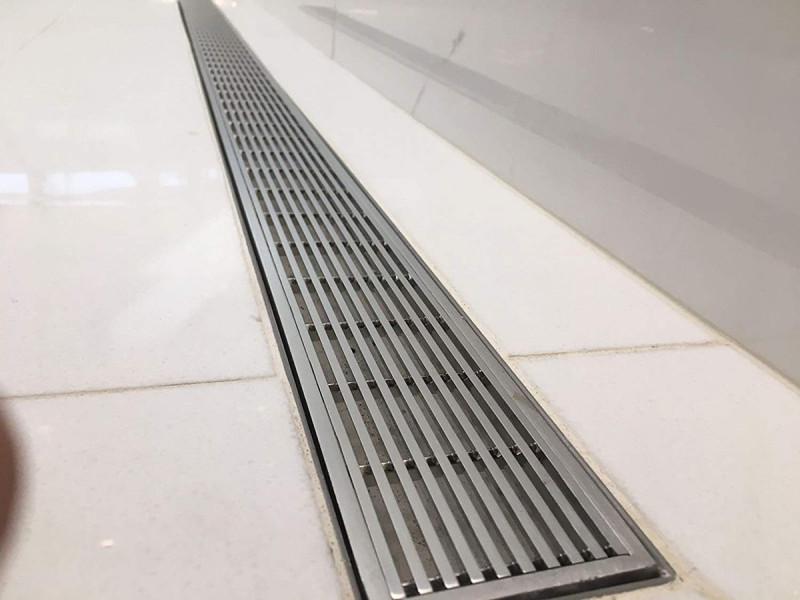 SereneDrains Brushed Linear Drains, Horizontal Side Outlet, Linear Wedge Design