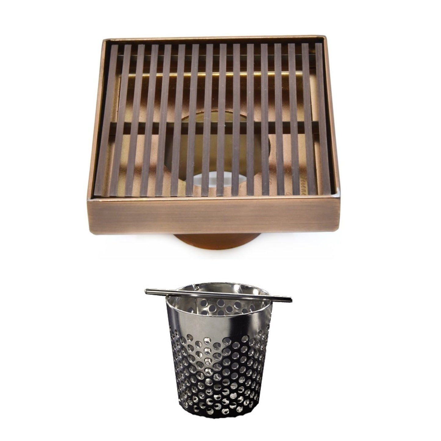 4 Inch Oil Rubbed Bronze Square Shower Drain with Hair Trap Set (4 Designs)