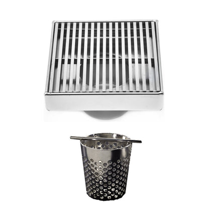 4 Inch Brushed Nickel Square Shower Drain with Hair Trap Set (4 Designs)